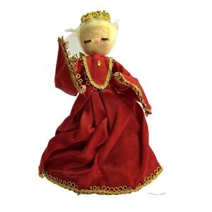 Vtg. Spun Cotton Flocked Paper Cone Red‎ Angel Felt Ornament MCM Kitsch 6" Japan